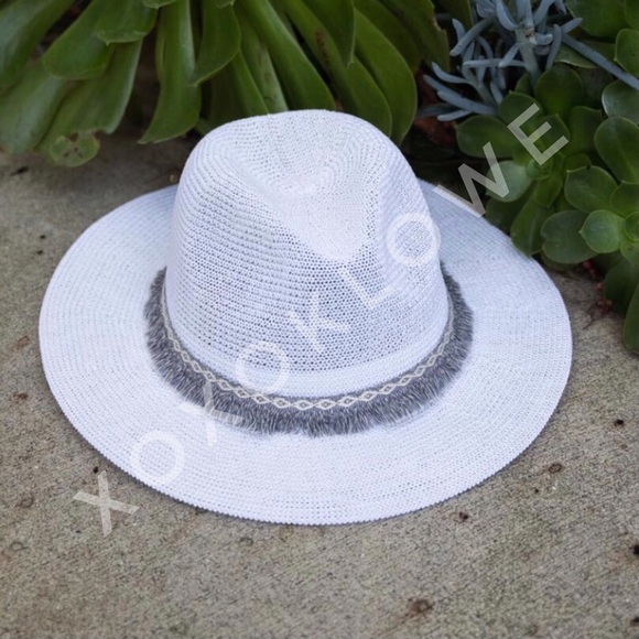 POL White Woven Panama Hat with Decorative Strap